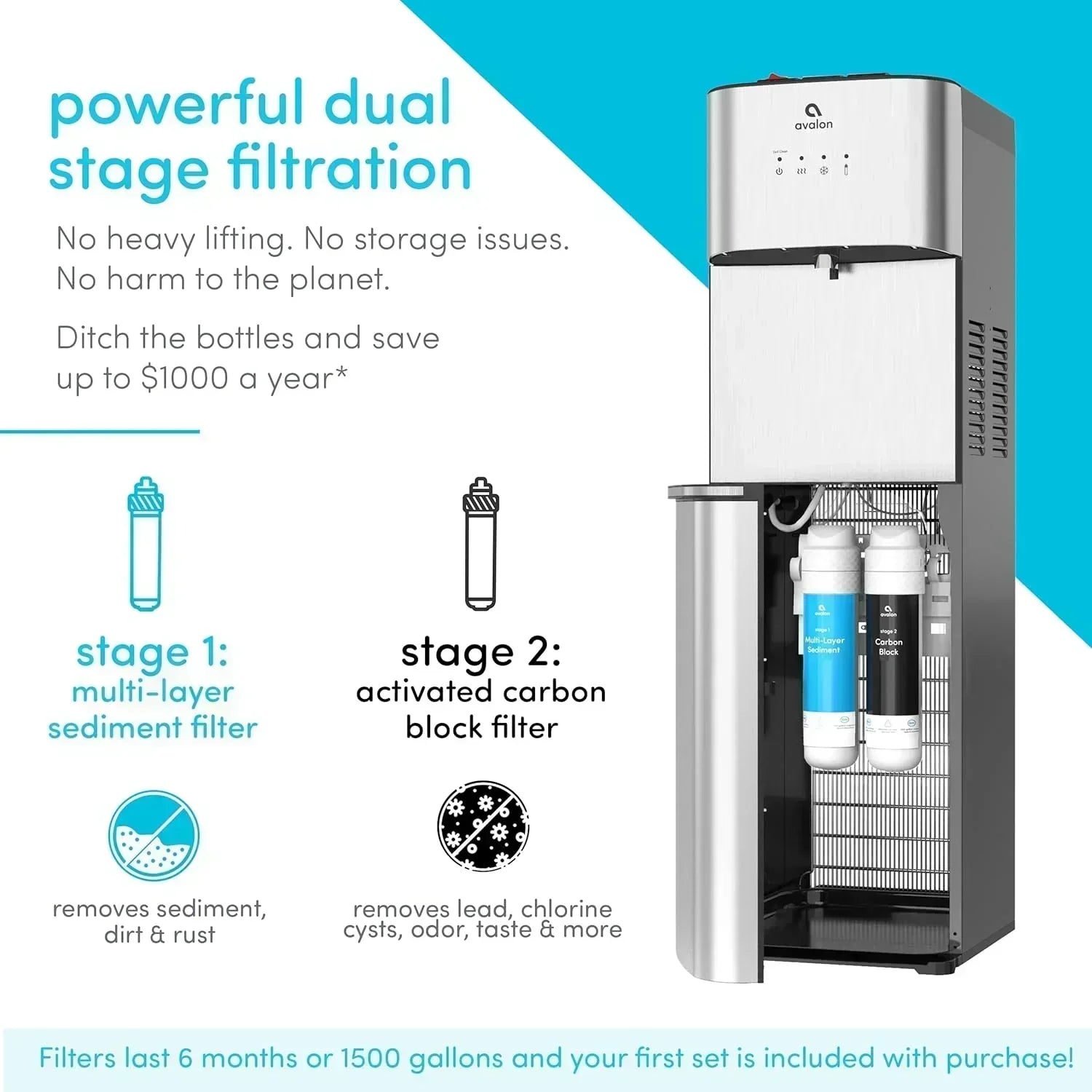 Avalon Bottom Loading Water Cooler Water Dispenser with BioGuard 3 Temperature Settings